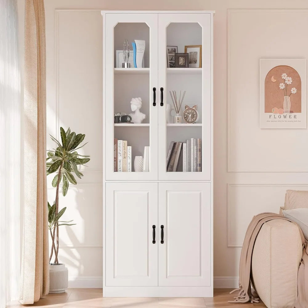 78.7" Tall Kitchen Pantry with Glass Doors, Adjustable Shelves, Freestanding Storage Cabinet for Dining Living Room