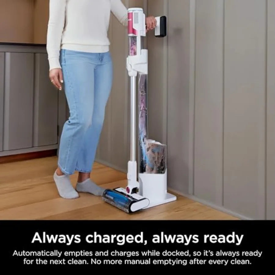 Clean and Empty Cordless Stick Vacuum Cleaner Auto-Empty System Self Cleaning Brushroll HEPA Filter Powerful Suction Compact Li