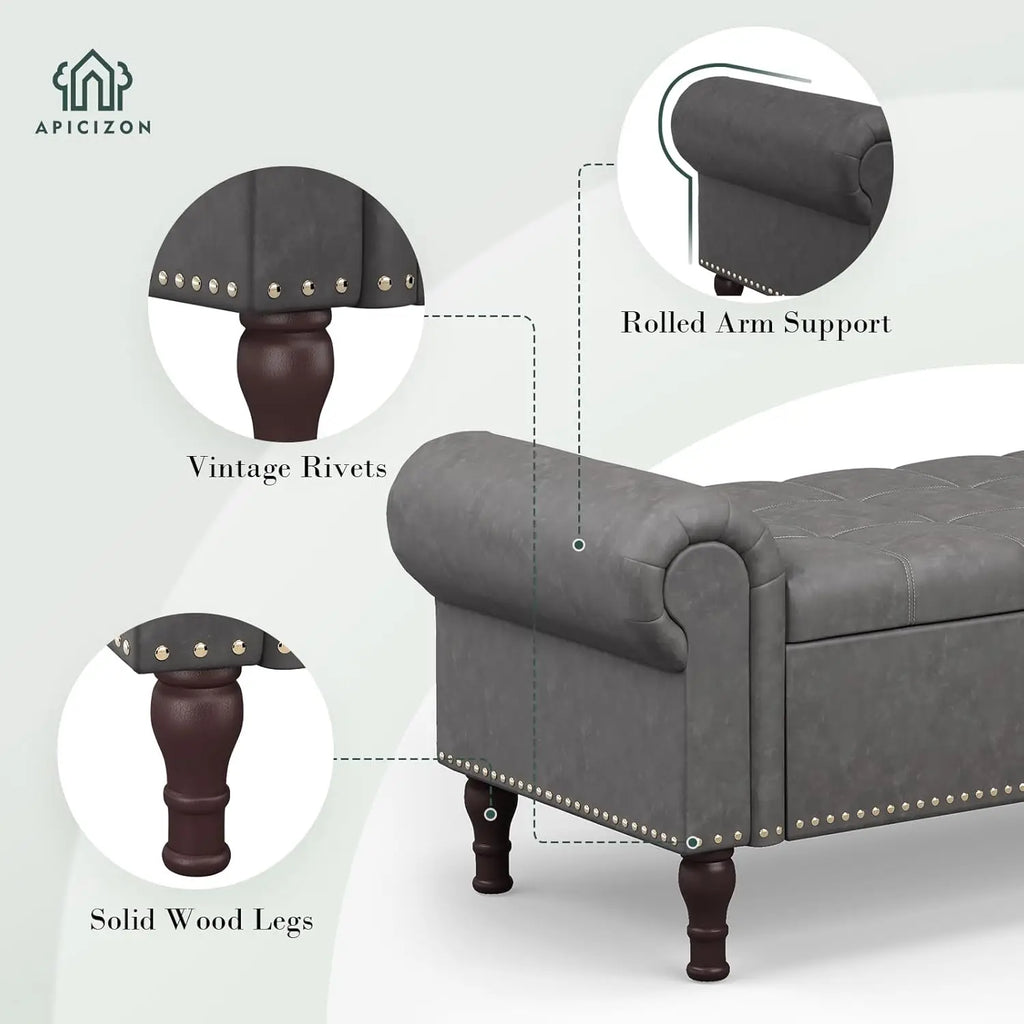 51” Bench with Storage, Upholstered Tufted Button Bedroom Bench with Storage, Faux Leather End of Bed Bench with, Customized