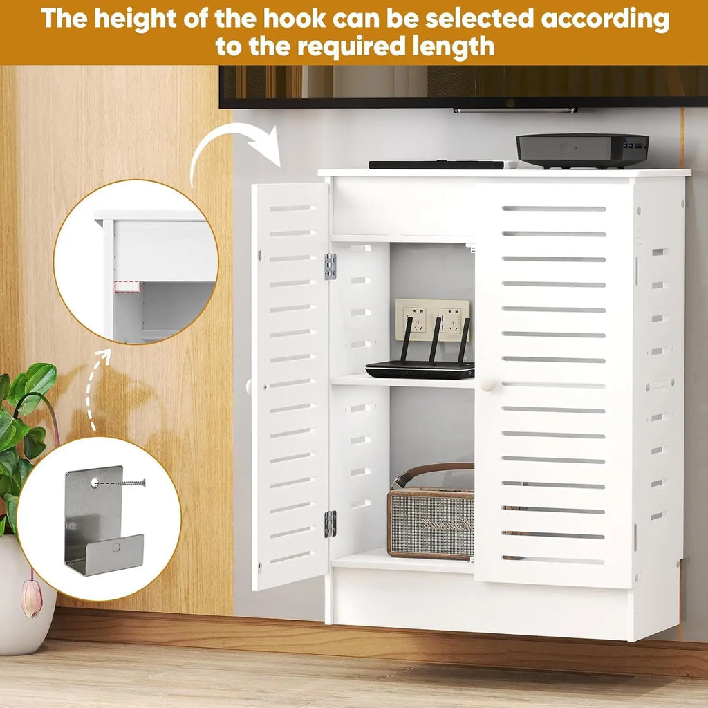 Floor Standing Router Storage Cabinet Box Modem Power Strip Cable Management Organizer for Home Office White Customized
