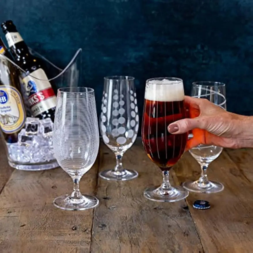 Glasses, Beer Set of 4 Elegant Etched Silver Crystal Design