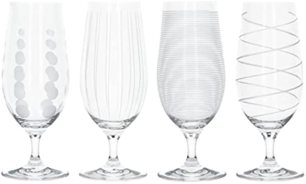 Glasses, Beer Set of 4 Elegant Etched Silver Crystal Design