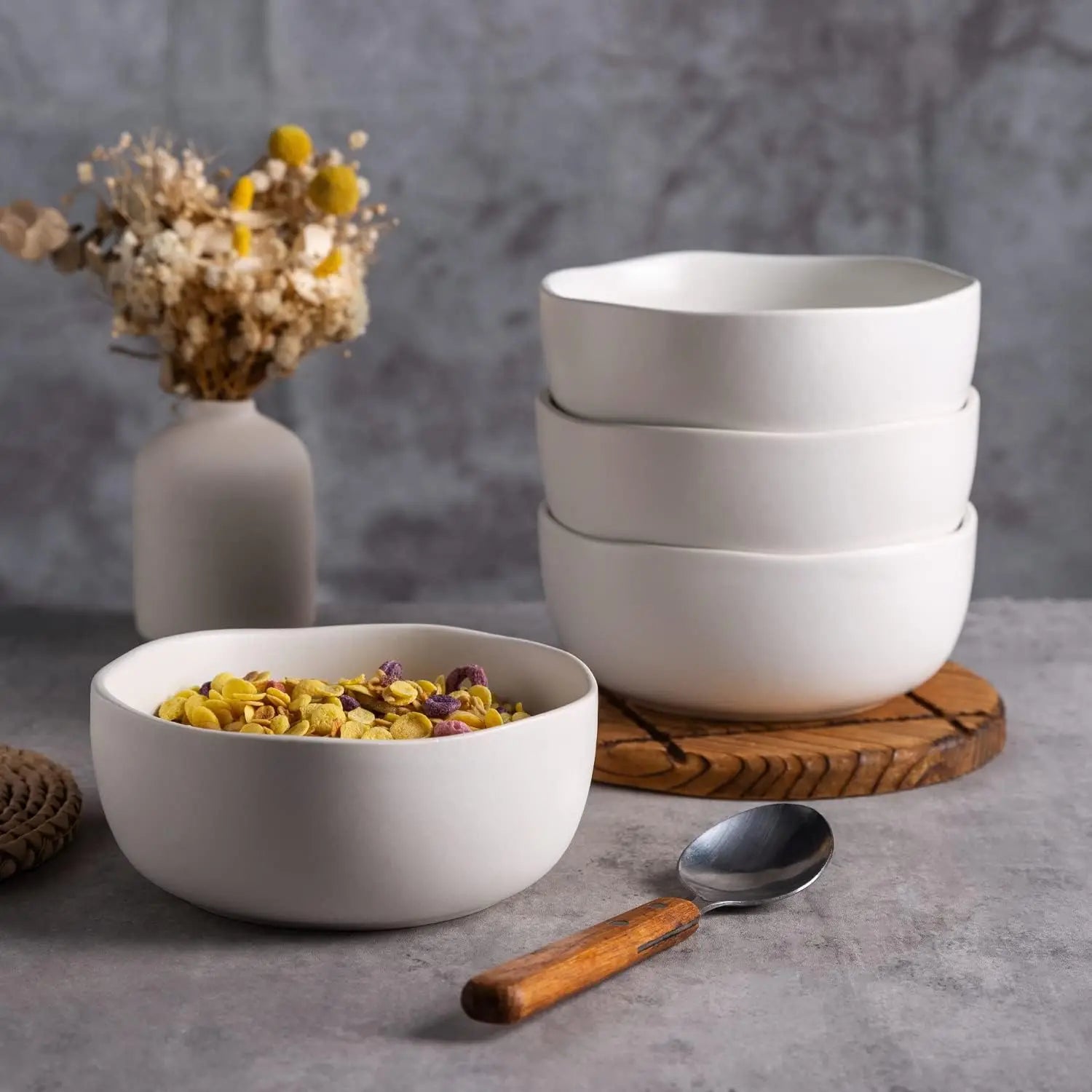 Soup Bowls, Set of 6, White Ceramic