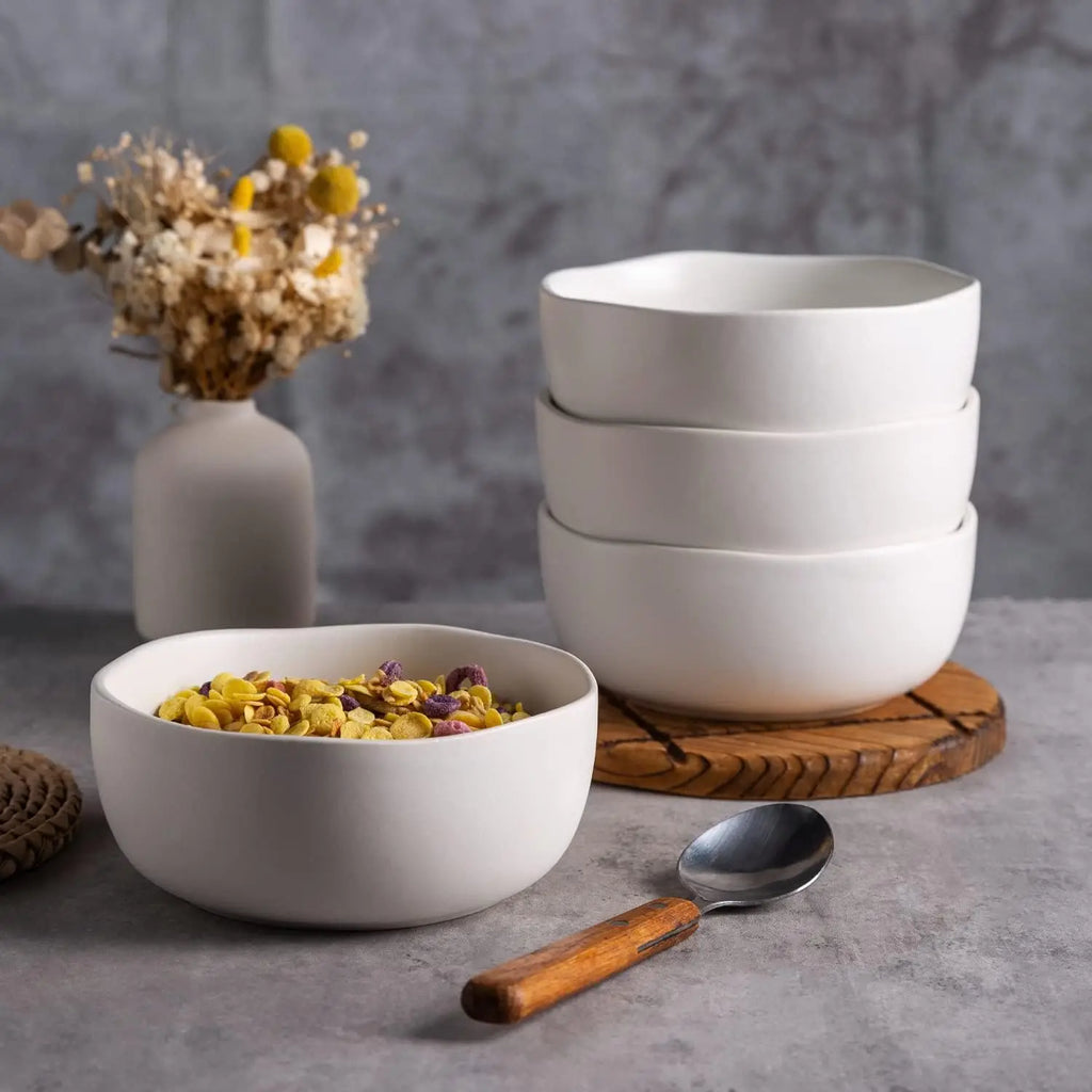 Soup Bowls, Set of 6, White Ceramic