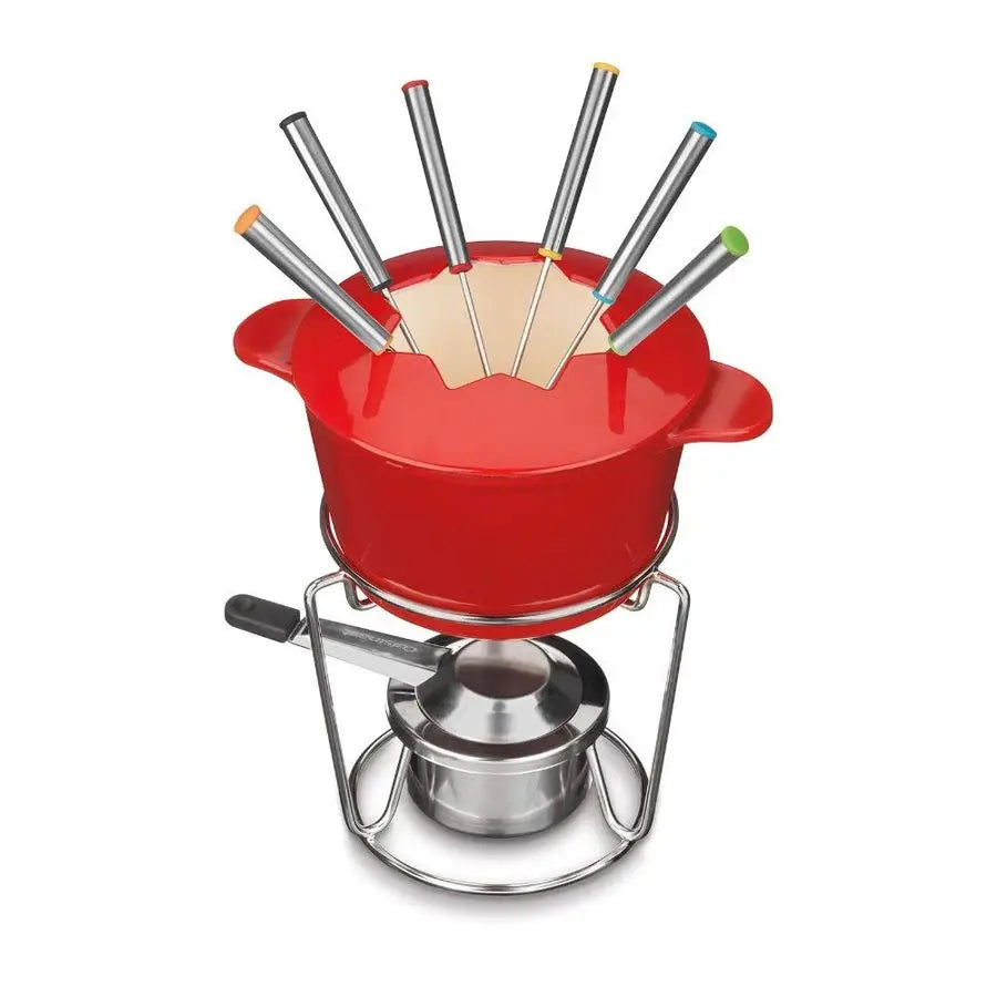 Fondue Set, 13-Piece Cast Iron Red