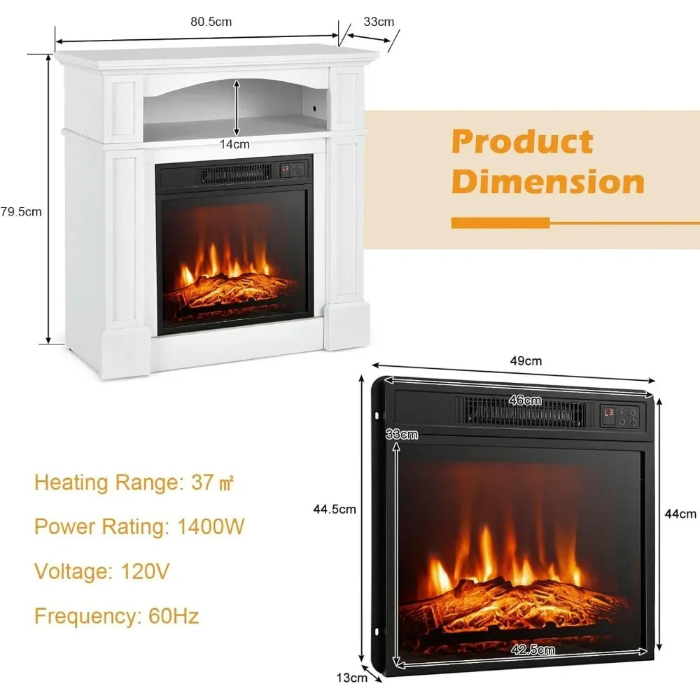 32 Inch Freestanding Electric Fireplace with Mantel, Realistic Flame, Thermostat, 3-Level Brightness, and Remote Control
