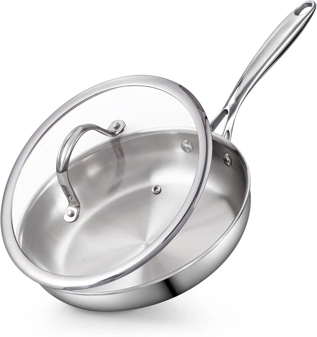 Frying Pan w/ Glass Lid, 8-In Stainless Steel