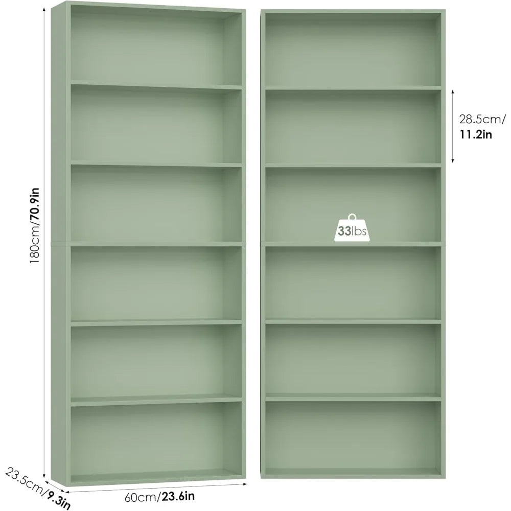 FOTOSOK 70.8 Tall Bookcase Shelf, 6 Tier Wide Bookshelf with Storage, Billy Bookcase Set of 2, Large Bookshelf for Living Room,