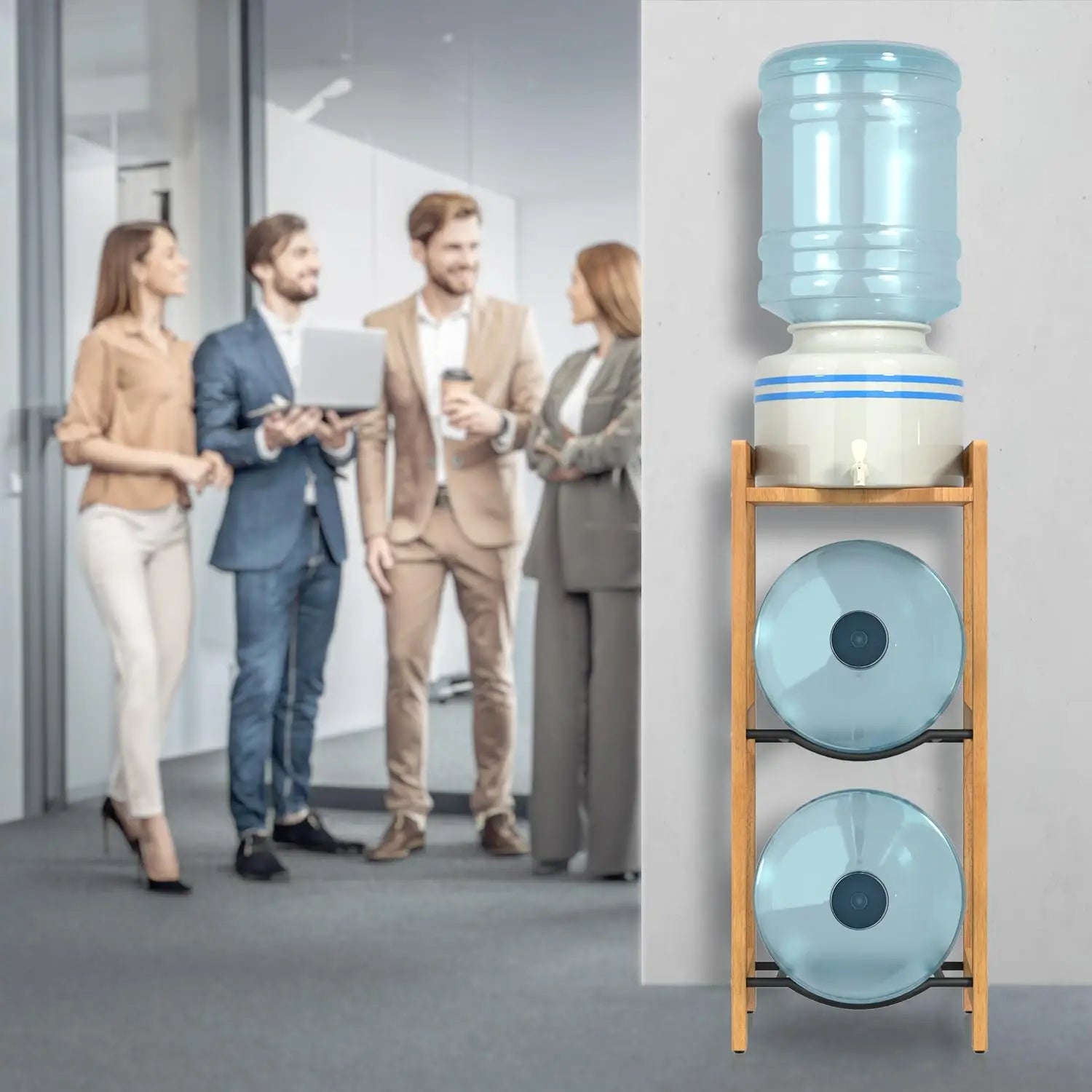 Water Dispenser Ceramic Stand, 31"H Wood Shelves 3-Tiers for 5 Gal Jugs