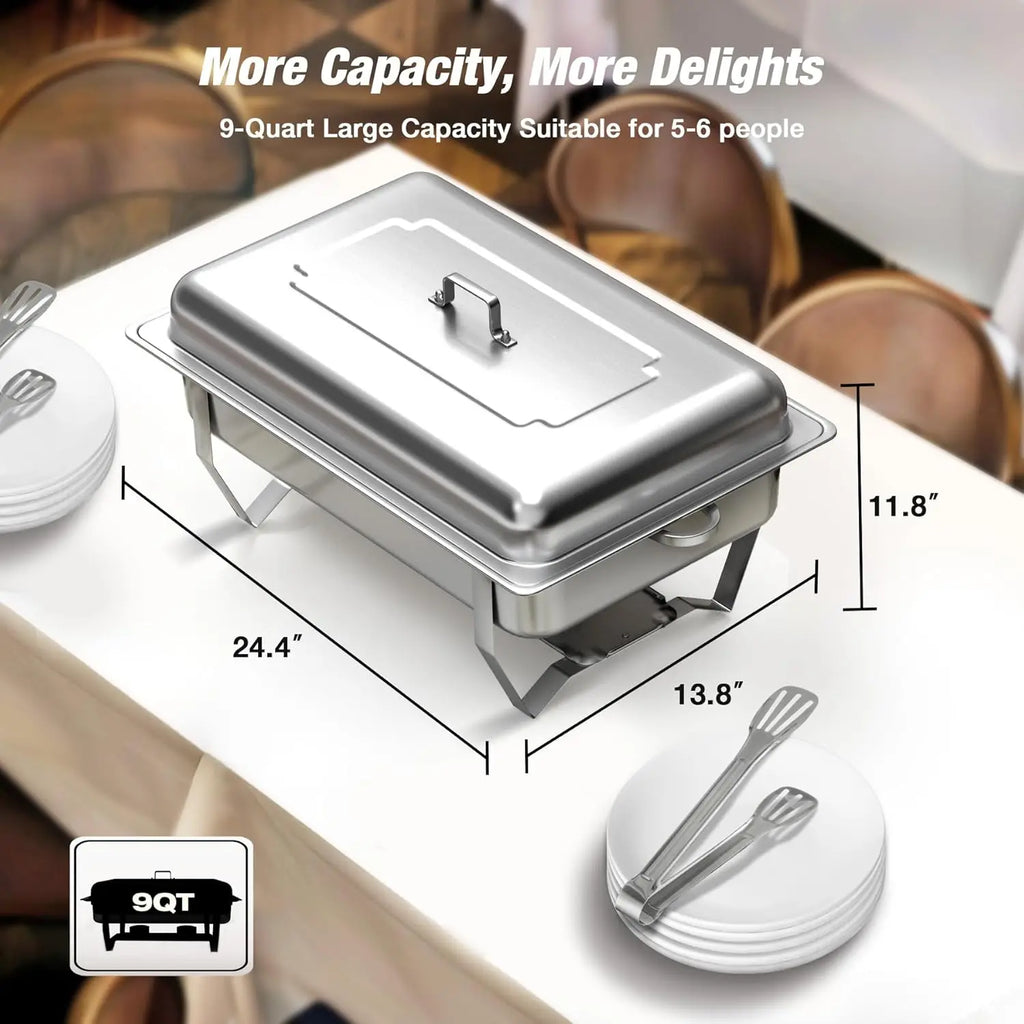Warmounts 8QT 2/4/6/8 Pack Grid Pans Rectangle Chafing Dish Food-Grade Stainless Steel Catering Buffet Food Meal Plates