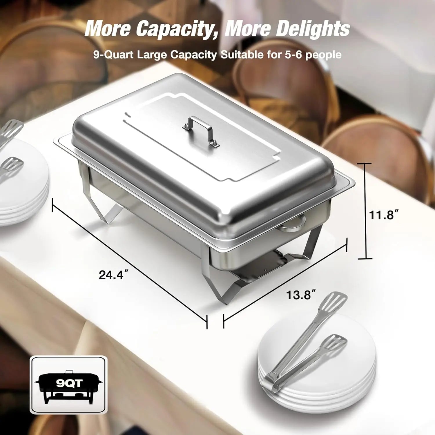 Warmounts 8QT 2/4/6/8 Pack Grid Pans Rectangle Chafing Dish Food-Grade Stainless Steel Catering Buffet Food Meal Plates