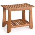 Shower Bench Stool, 21 Waterproof Wood Spa Bath Bench with Storage Shelf, NonSlip Solid Teak Shower Seat Chair for Bathroom Ins