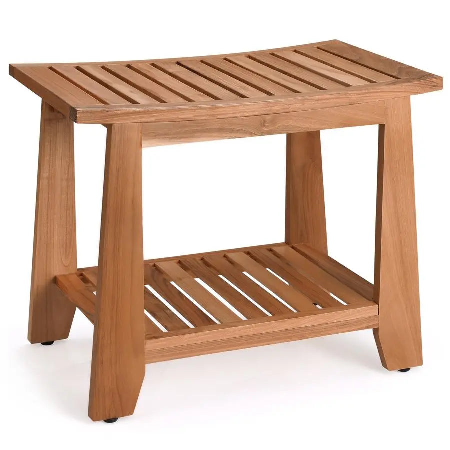 Shower Bench Stool, 21 Waterproof Wood Spa Bath Bench with Storage Shelf, NonSlip Solid Teak Shower Seat Chair for Bathroom Ins