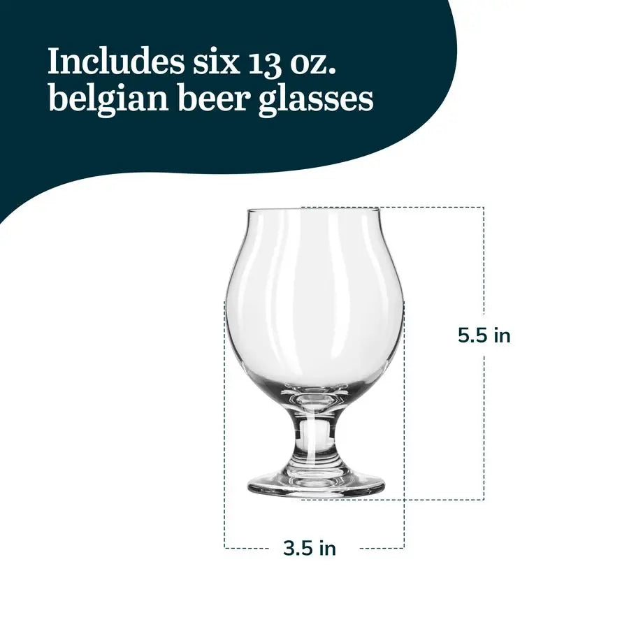 Beer Glasses, 13 oz Set of 6 Tulip Belgian Ales