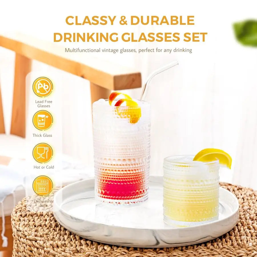 Glasses, Set of 12 11.8 oz Vintage Embossed Cocktail