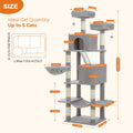 Tall Cat Tree with Scratching Posts Cozy Hammock Top Perch Multi-Level Large Cat Tower Spacious Cat Condo for Indoor Cat Toys