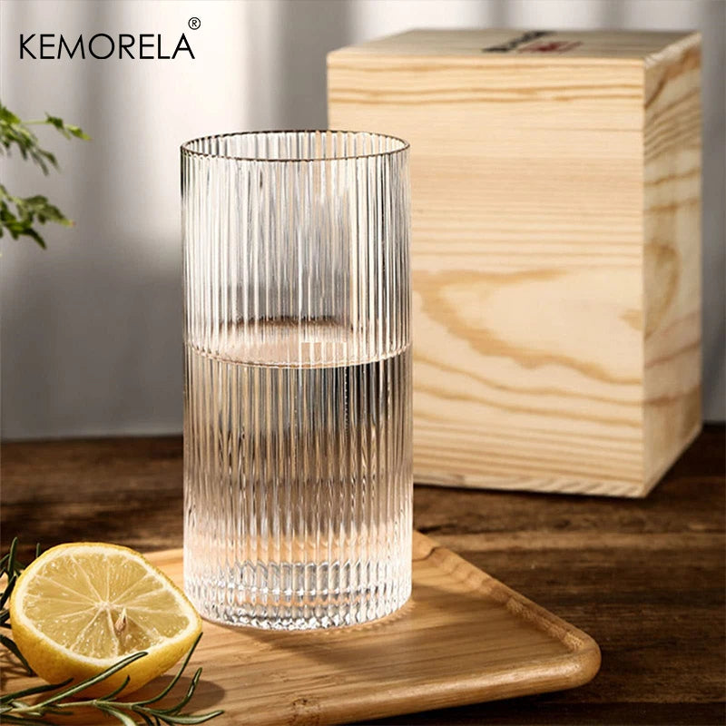 Glasses, Set of 4 Ribbed Vintage Clear Juice Cocktail Iced Coffee
