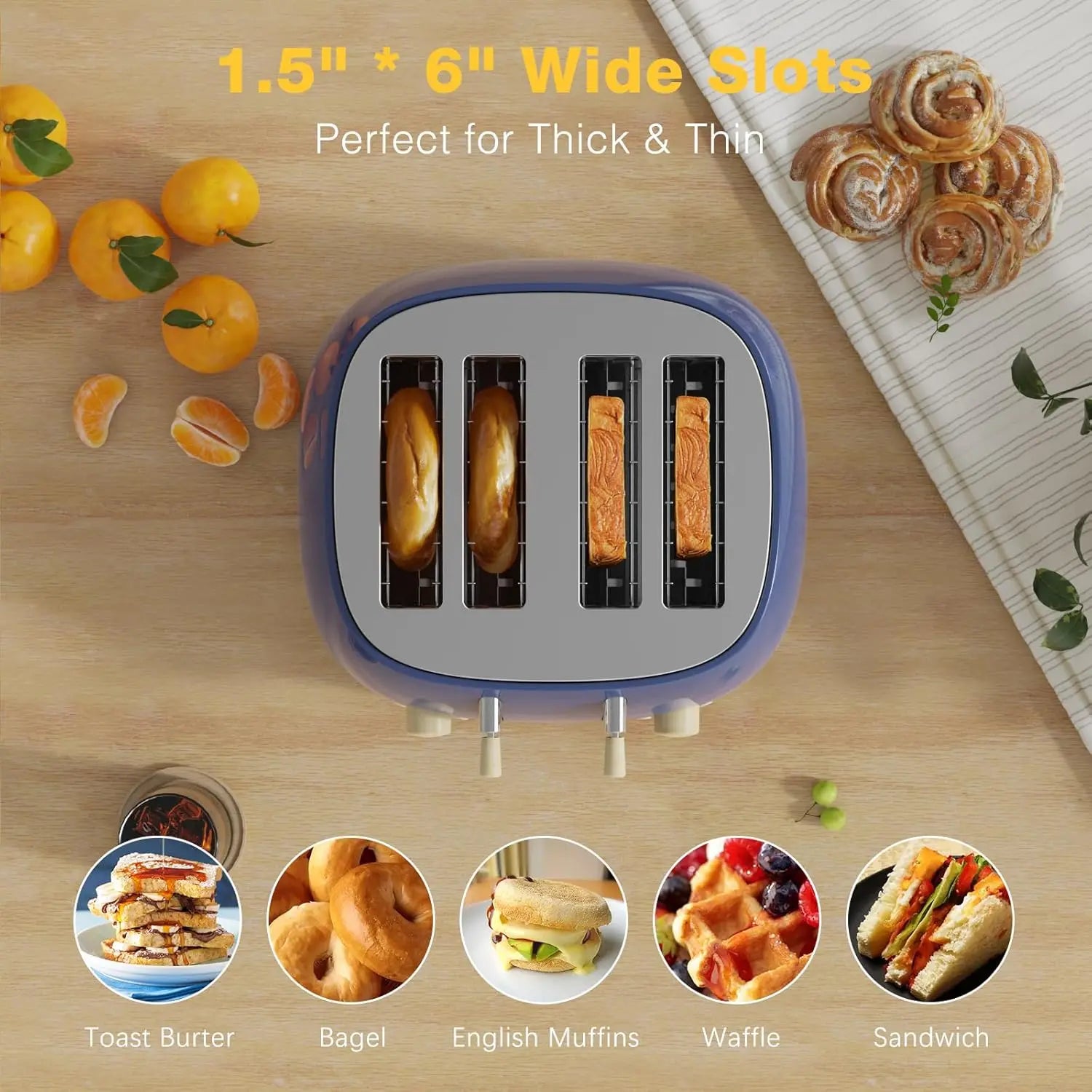 Toaster 4-Slice Extra-Wide Retro Stainless Steel