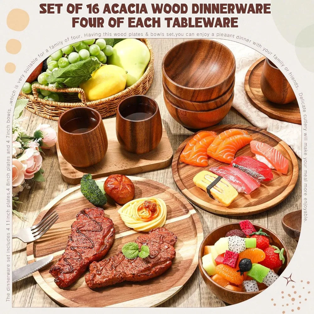 Dinnerware Set: 16-Piece Acacia Wood