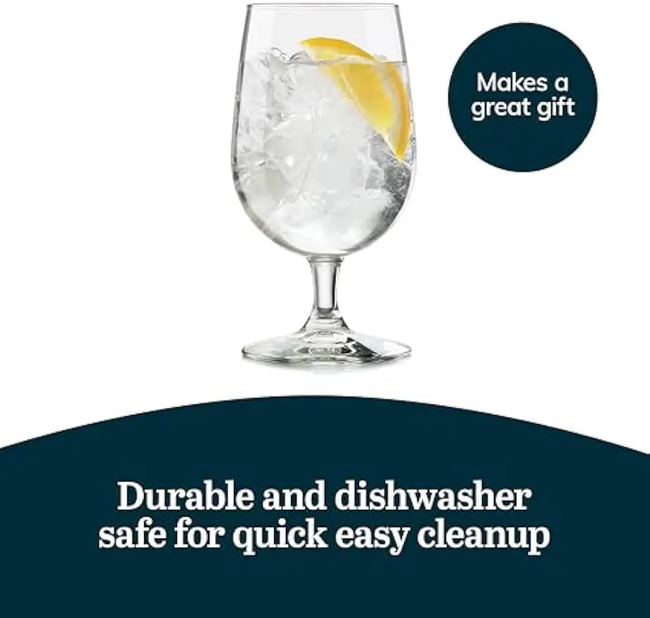 Glasses, Set of 6, 16 oz Clear Stemmed Water Dishwasher Safe