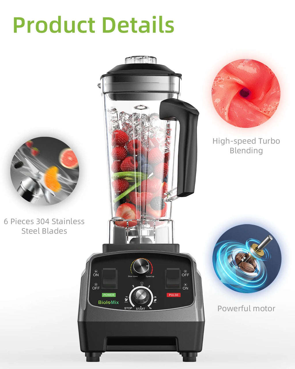 Blender Mixer Juicer, Timer2L Fruit Food Processor Ice Smoothies BPA Free