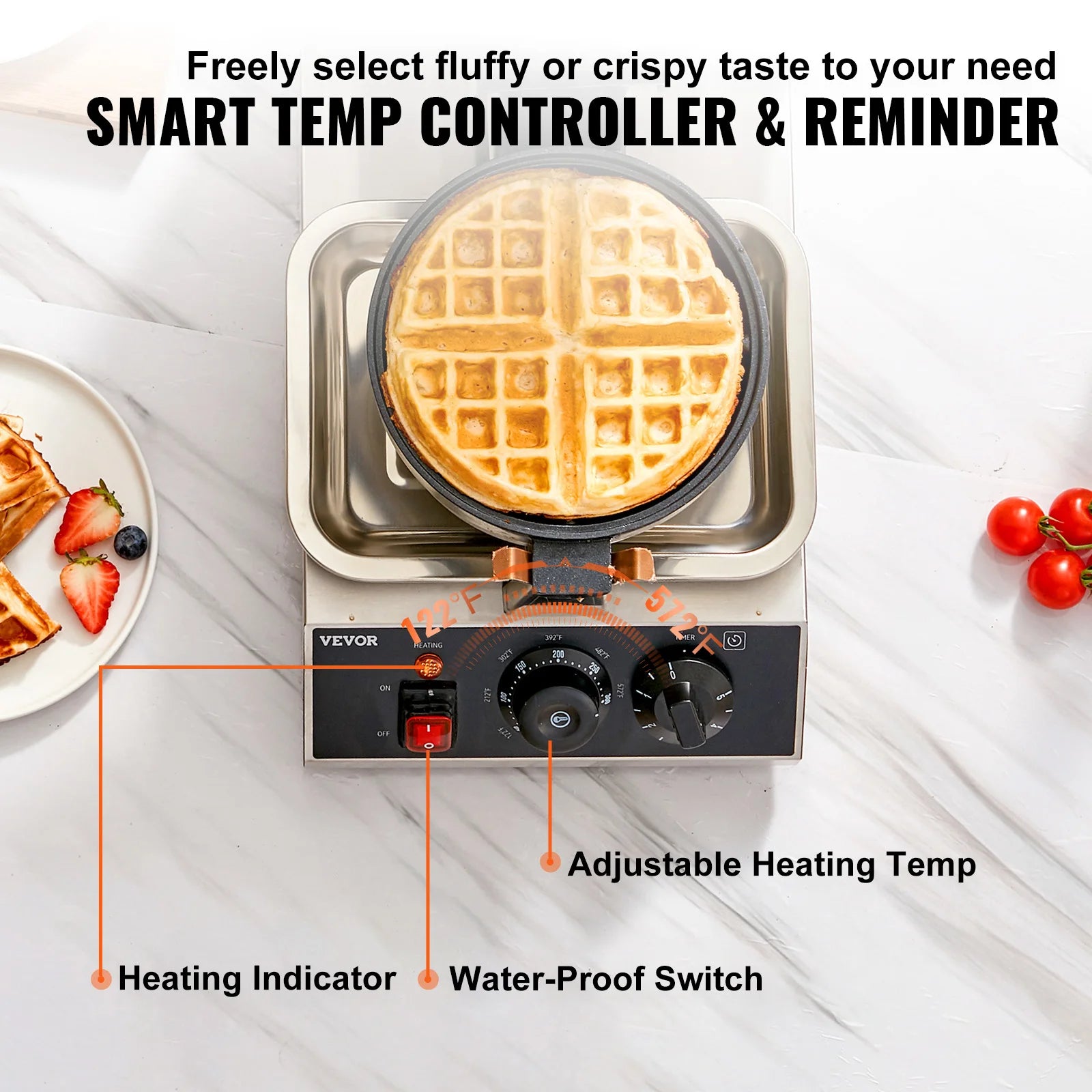 Electric Waffle Maker, Stainless Steel Non-Stick