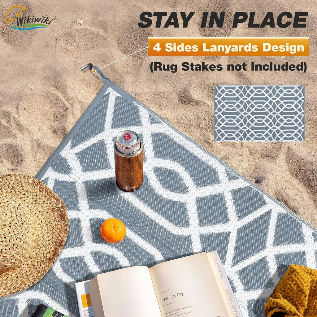 5x8ft Waterproof Reversible Outdoor Rug, Ideal for Patio Deck Pool Camping Beach Picnic in Grey