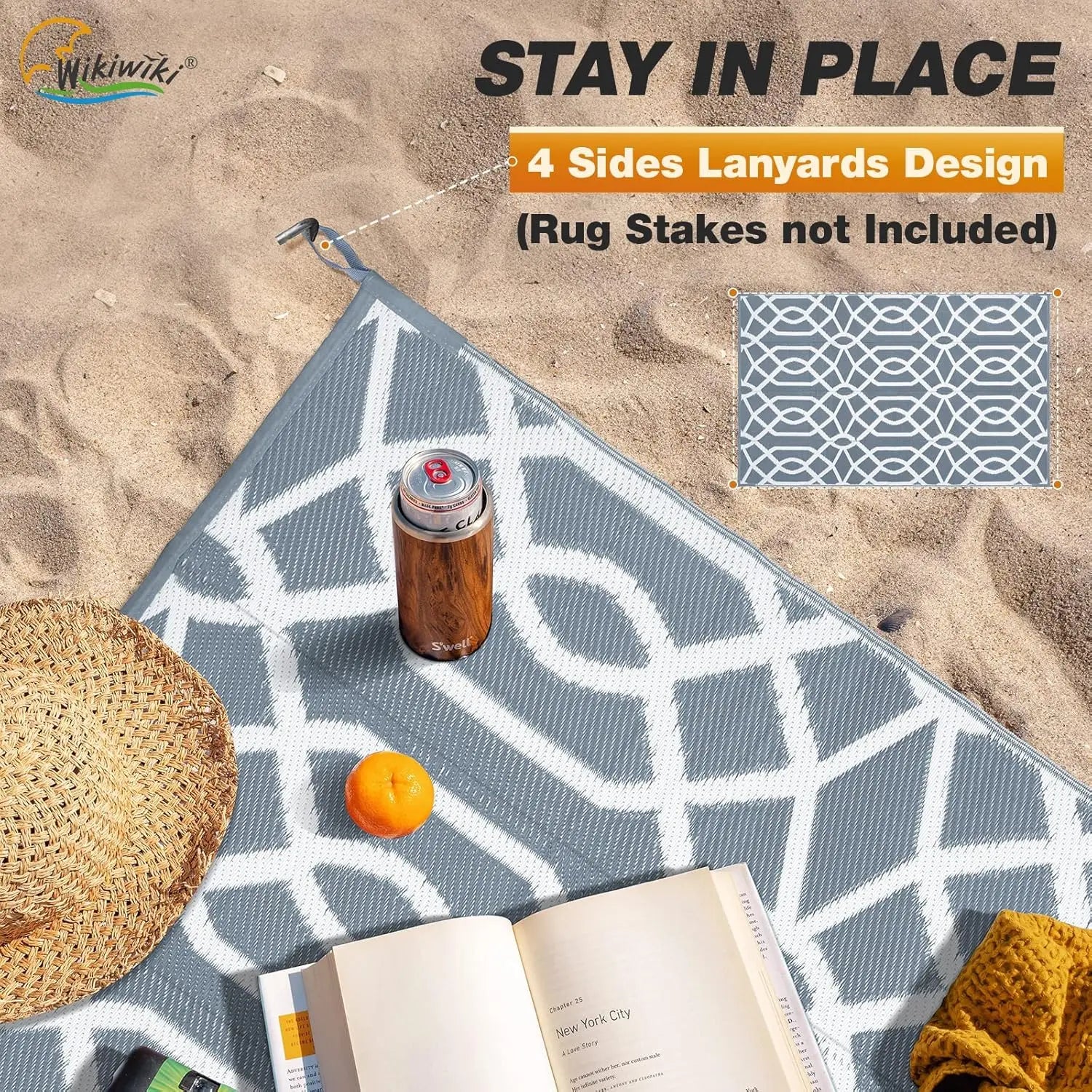5x8ft Waterproof Reversible Outdoor Rug, Ideal for Patio Deck Pool Camping Beach Picnic in Grey