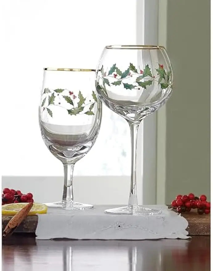 Glasses, 4-Piece Holiday Stemmed Dinnerware Gold Rim