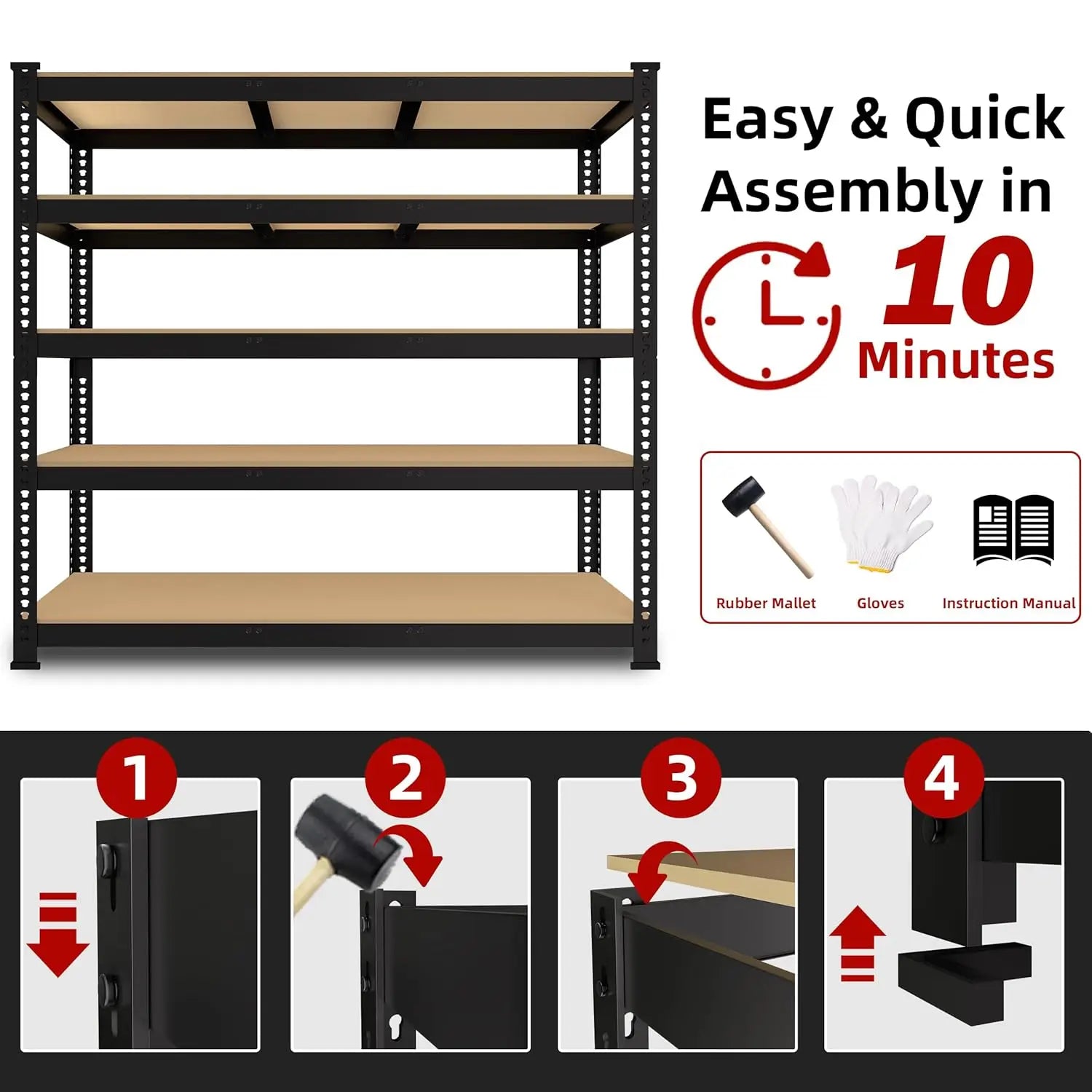 48" W Metal Garage Shelving 5-Tier Adjustable Heavy Duty Storage Unit for Warehouse Pantry Closet Kitchen, Customized