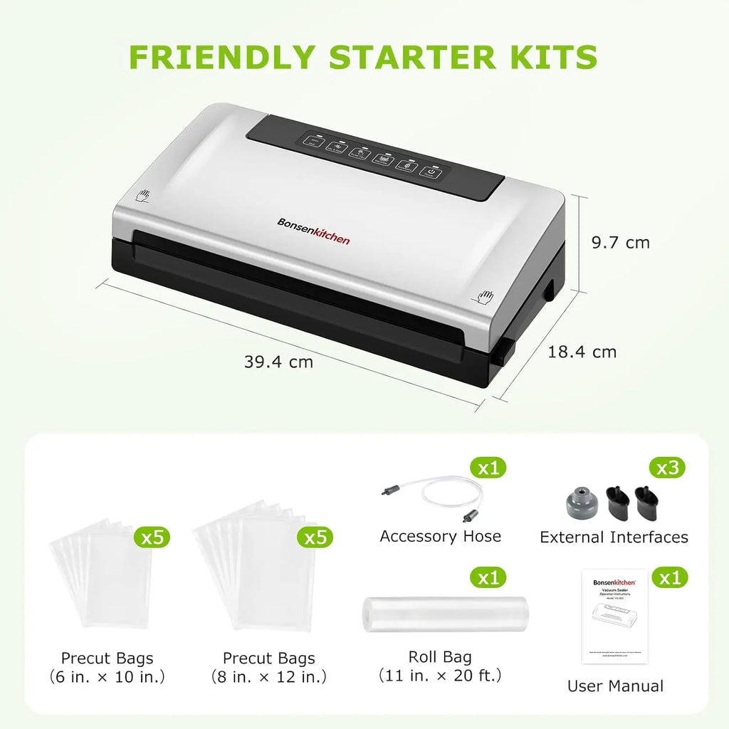 Vacuum Sealer Machine, Built-in Cutter | Bag Storage, Multifunctional Food Sealer for Sous Vide & Meal Prep, 1 Roll Bag & 10
