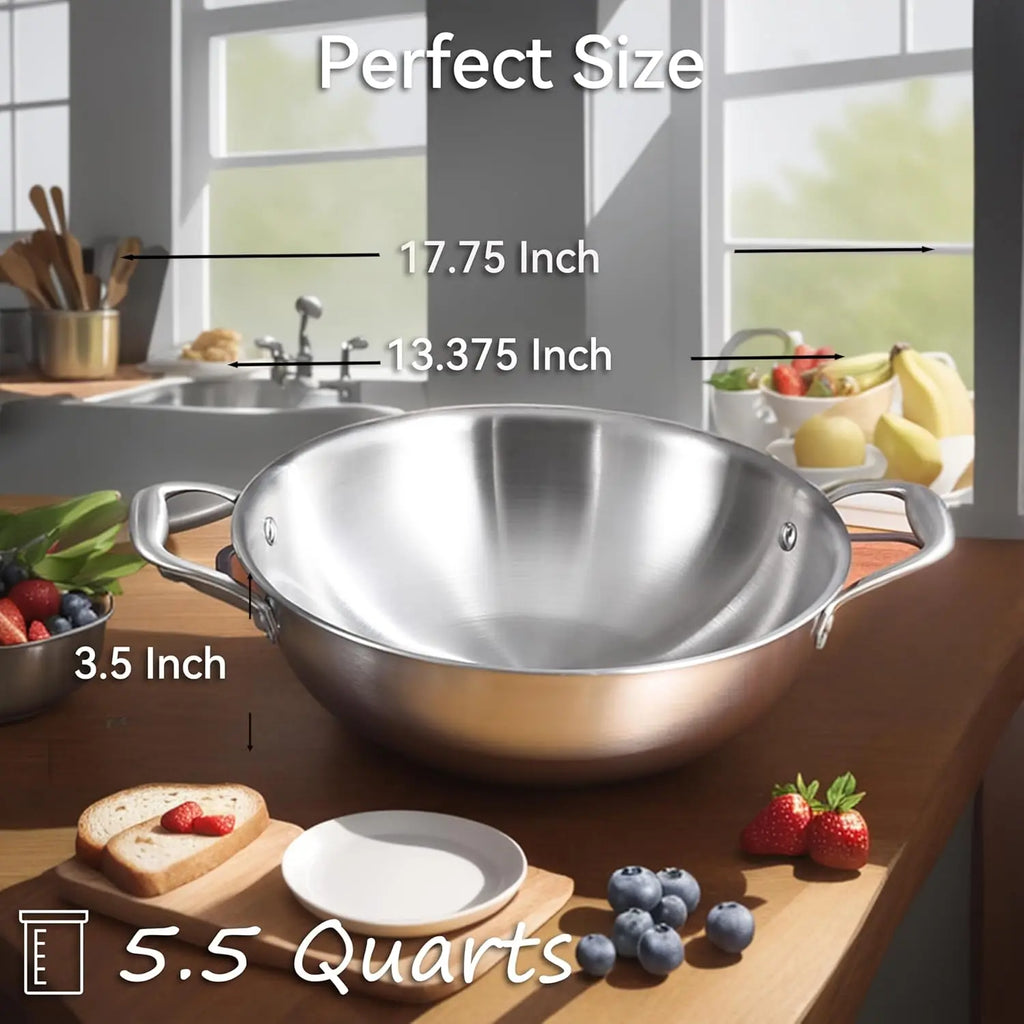 Wok w/ Glass Lid, 13-In Stainless Steel 5.5 Qt Induction Pot, Dishwasher & Oven Safe