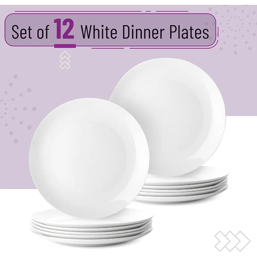 BTaT- White Dinner Plates 10.5 inch Set of 12 Restaurant Dishes White Porcelain Dinner Plates Christmas Gifts