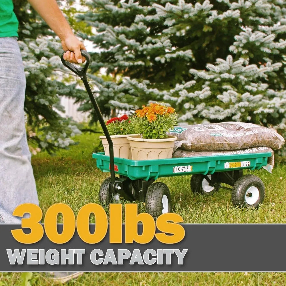 Heavy-Duty 300lb Garden Wagon with Pneumatic Tires, 38"x20" Utility Cart for Yard Work & Landscaping