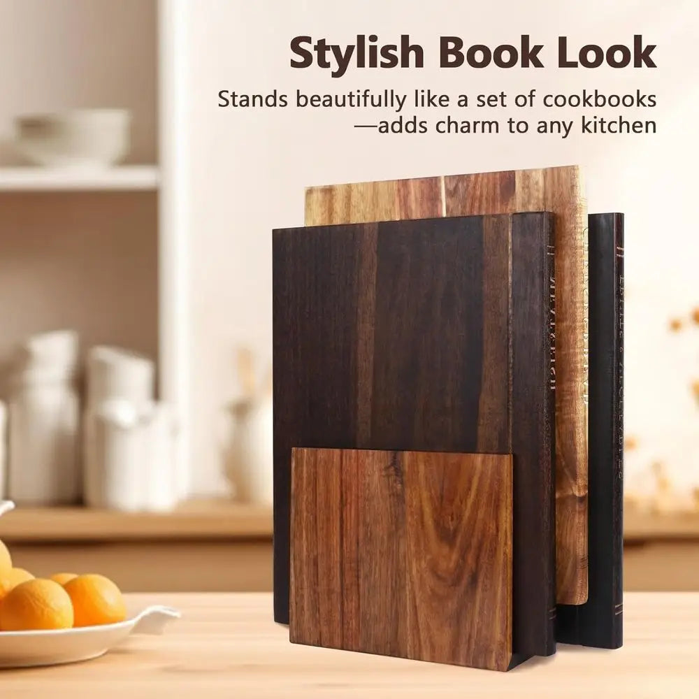 Cutting Board "Book" Set of 3 W/ Stand, Acacia