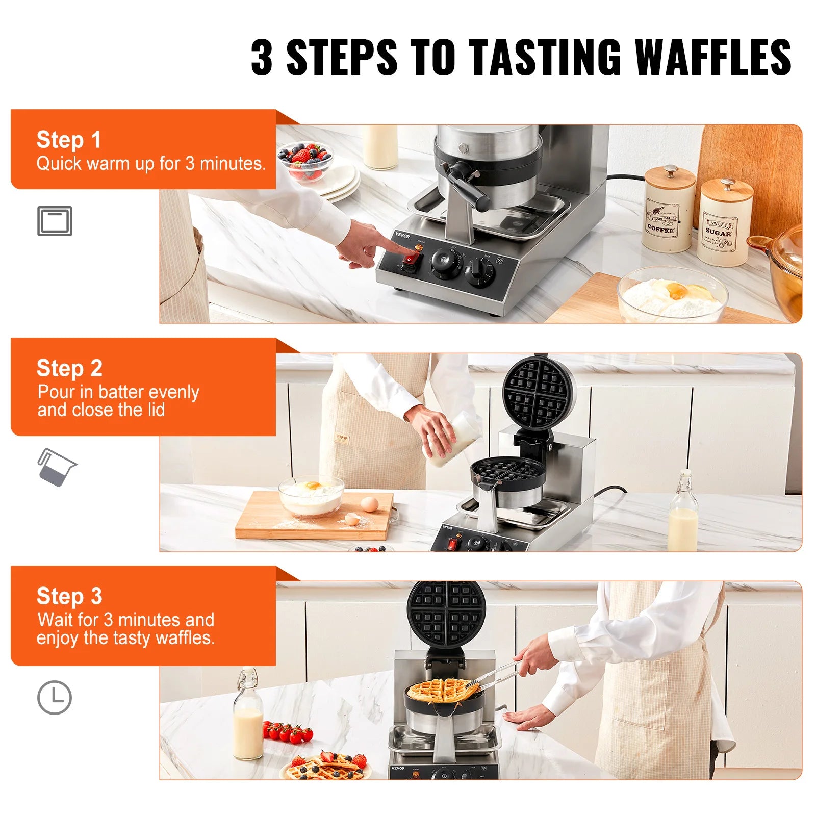 Electric Waffle Maker, Stainless Steel Non-Stick