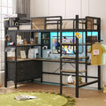 Twin Loft Bed with Desk, RGB LED Lights, Charging Station & Storage Drawers