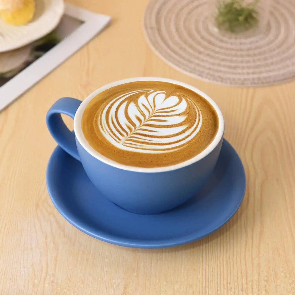 Latte Cup and Saucer, Ceramic 10 oz for Set of 4