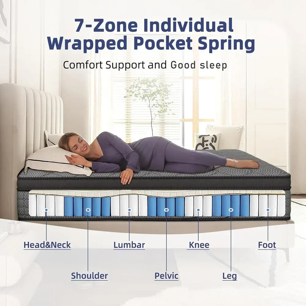 Mattress 14 Inch Hybrid Mattress in a Box，Medium Firm Mattresses with Gel Memory Foam & Pocket Springs, Pressure Customized