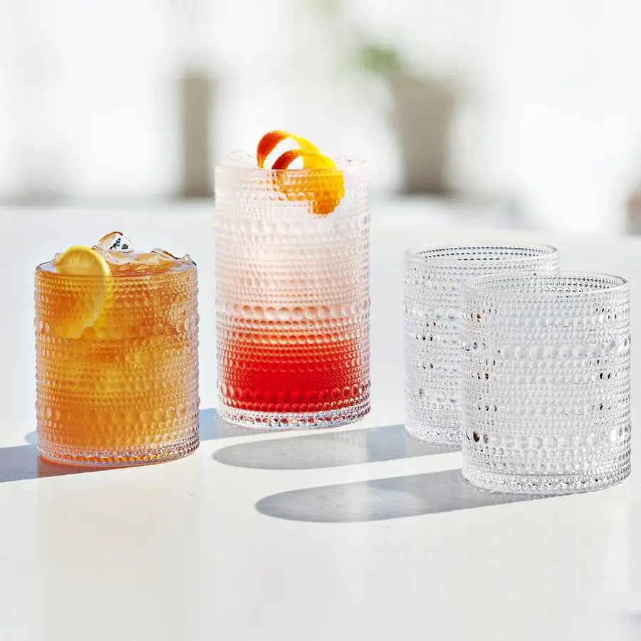 Glasses, Set of 12 11.8 oz Vintage Embossed Cocktail
