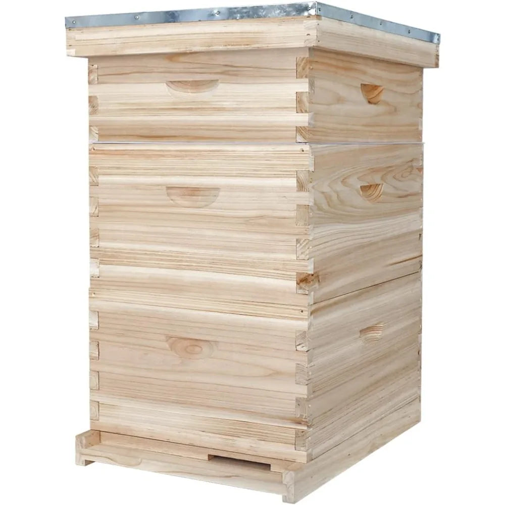 10-Frame Complete Bee Hives and Supplies Starter Kit, Beehives for Beginners with Beehive Frames and Waxed Foundations