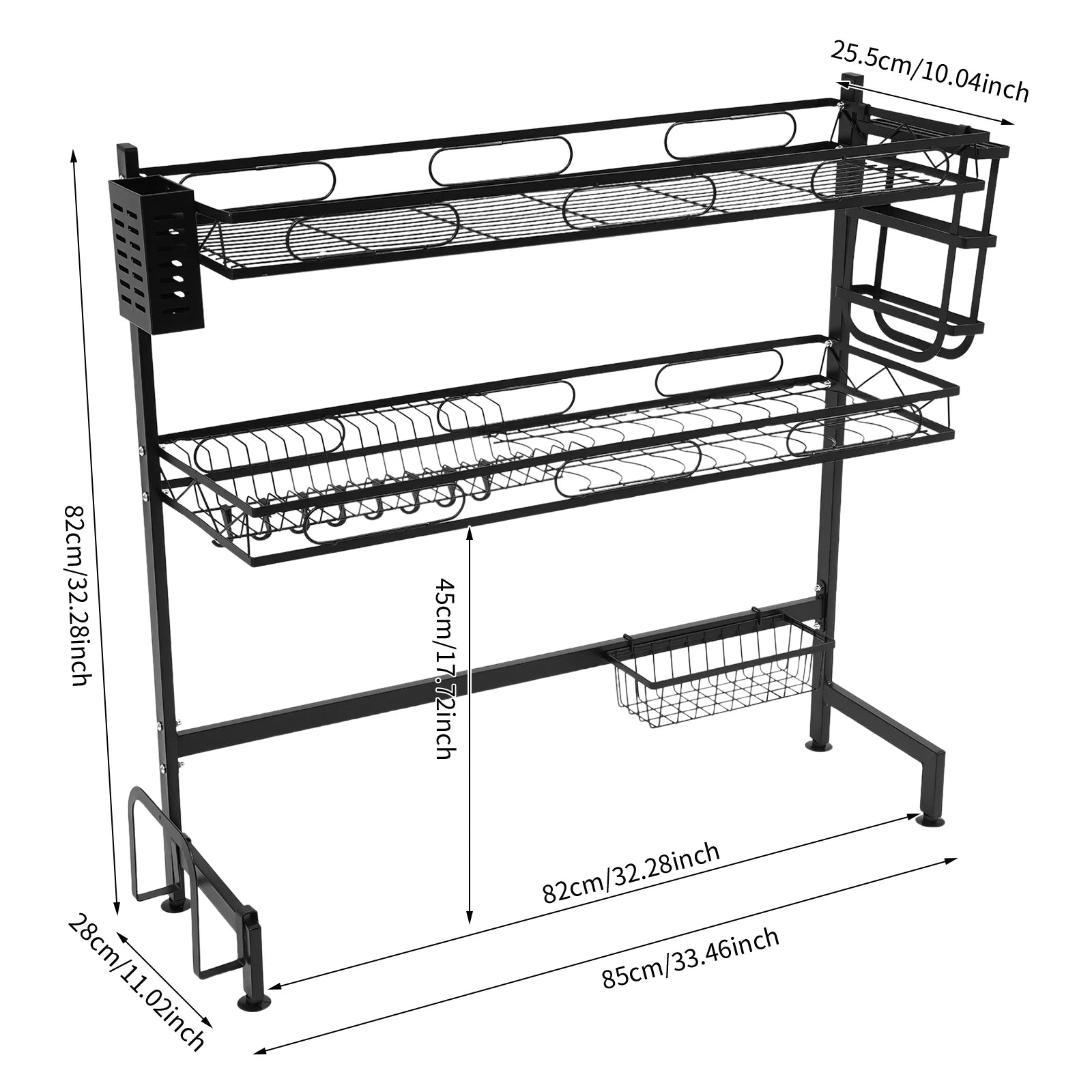 2 Tier Over Sink Dish Drying Rack,Carbon Steel Above Sink Dish Drainer Kitchen Organizer for Kitchen Counter,62/82CM