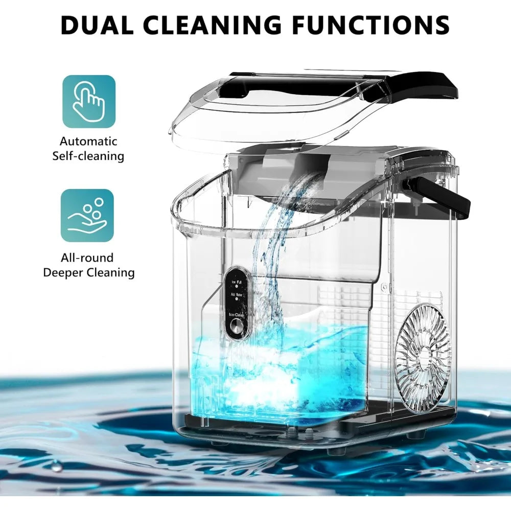 Nugget Ice Maker Countertop with Handle, Ready in 6 Mins, 34lbs Per Day, Removable Top Cover, Auto-Cleaning