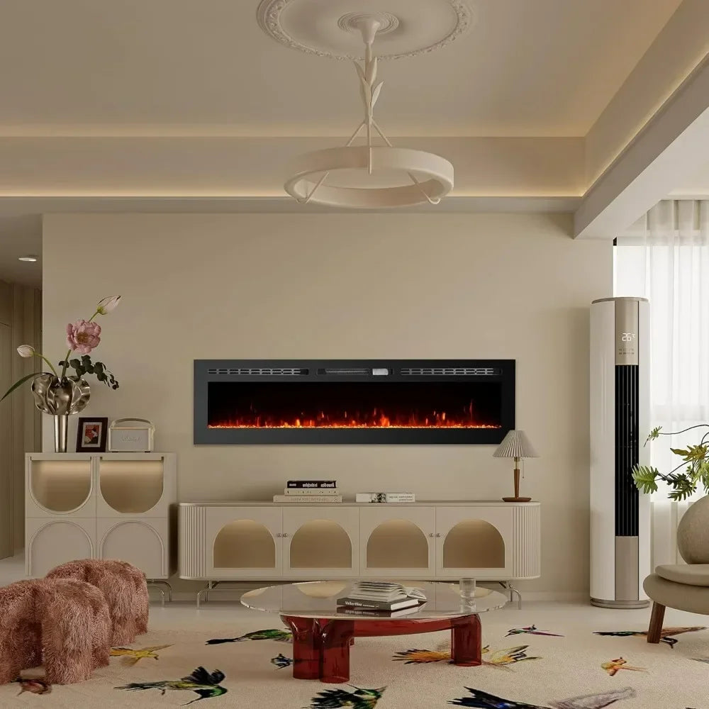 Bestseller50 Inch Wall-Mounted Electric Fireplace with Recessed Design, 12 Flame Color Options, Remote and Timer Controls, Touch