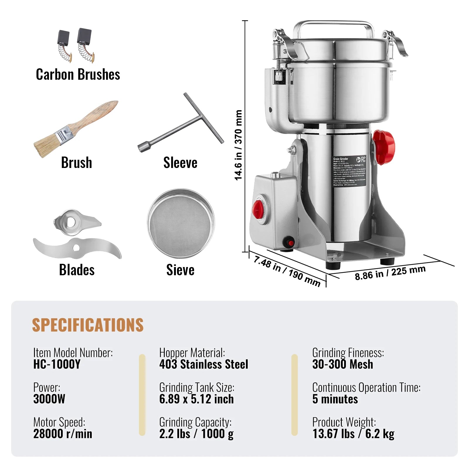 Grain Mill Grinder, Spices Herbs Grains Spices Cereals Coffee Corn