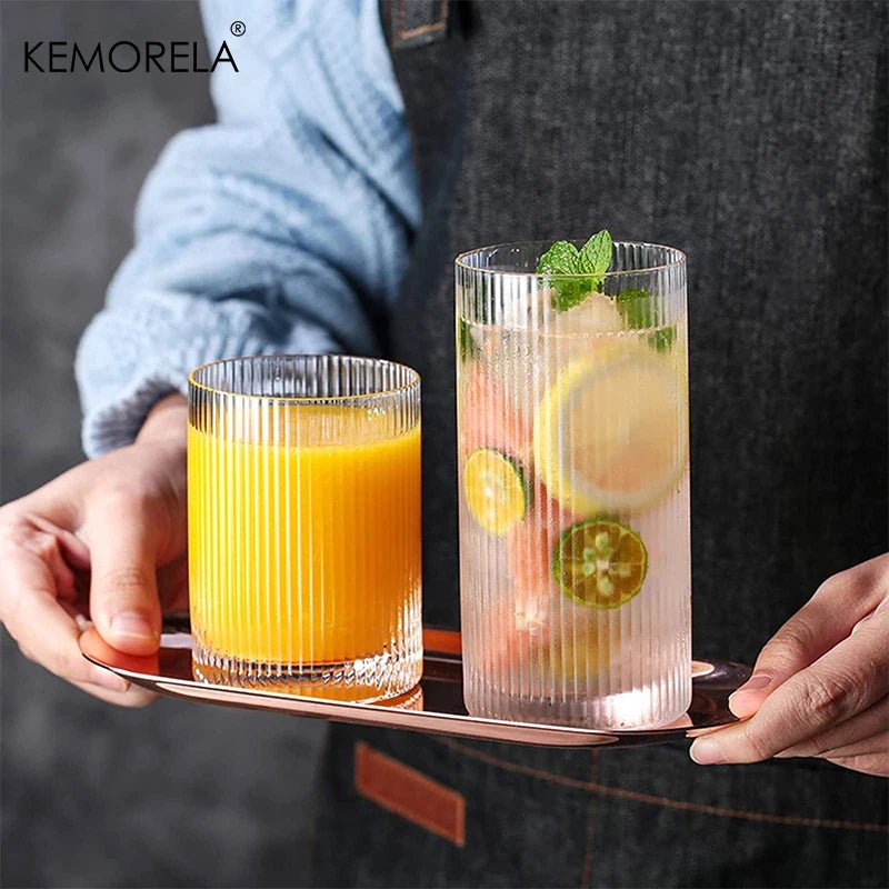 Glasses, Set of 4 Ribbed Vintage Clear Juice Cocktail Iced Coffee