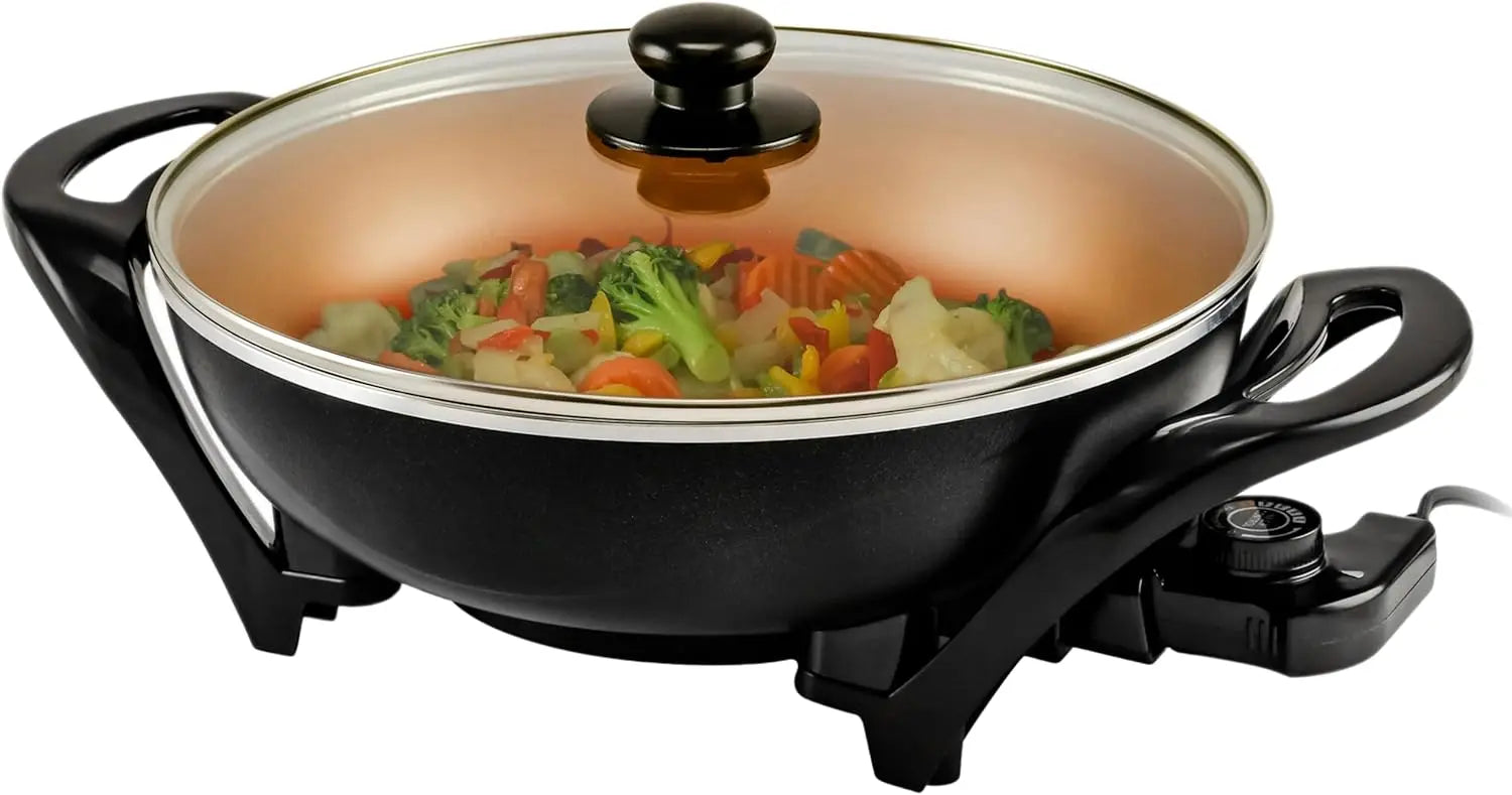 Wok w/ Glass Lid, Electric 13-In Nonstick