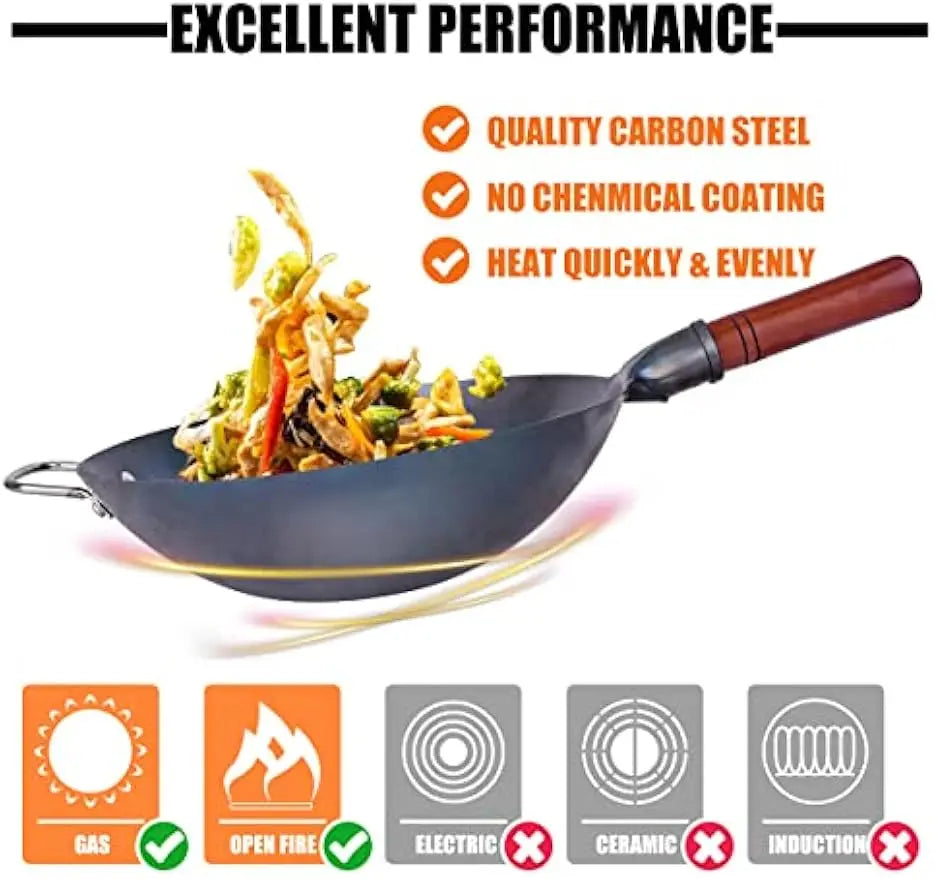 Wok Set w/ 8 Accessories, 13.4" Round Bottom Steel