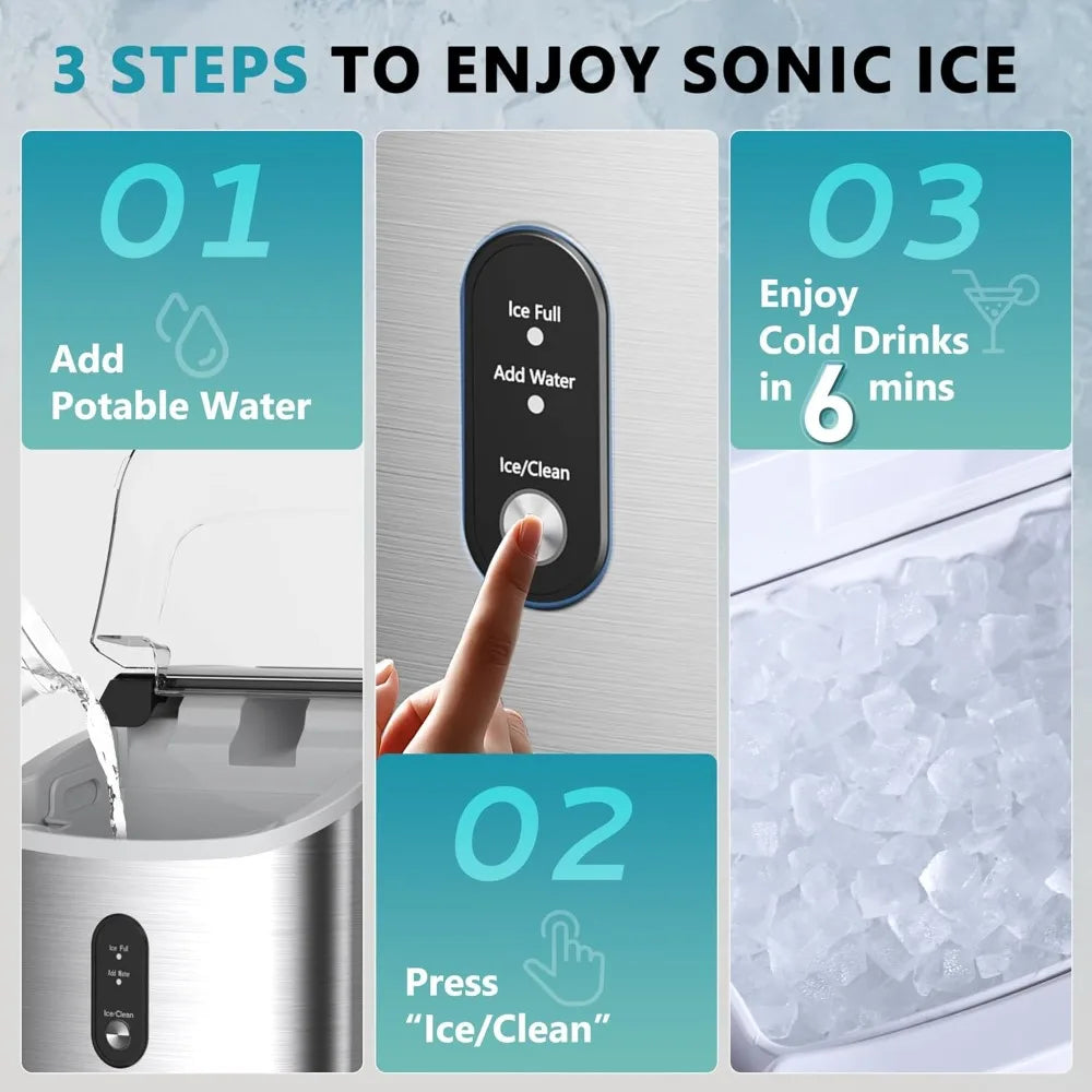 Nugget Ice Maker Countertop with Handle, Ready in 6 Mins, 34lbs Per Day, Removable Top Cover, Auto-Cleaning