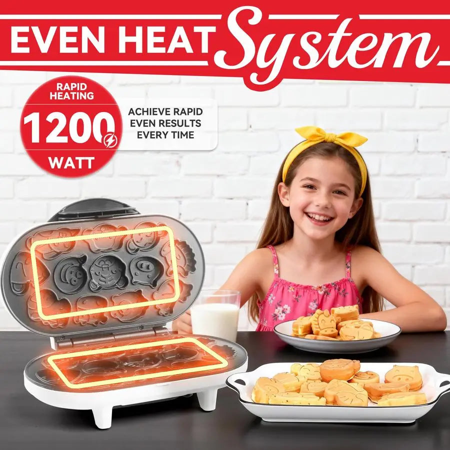 Mini Waffle Maker for Kids, Mini Pancakes Maker Machine with 12 Different Animal Pancake Molds, Small Waffle Maker Iron, Excelle